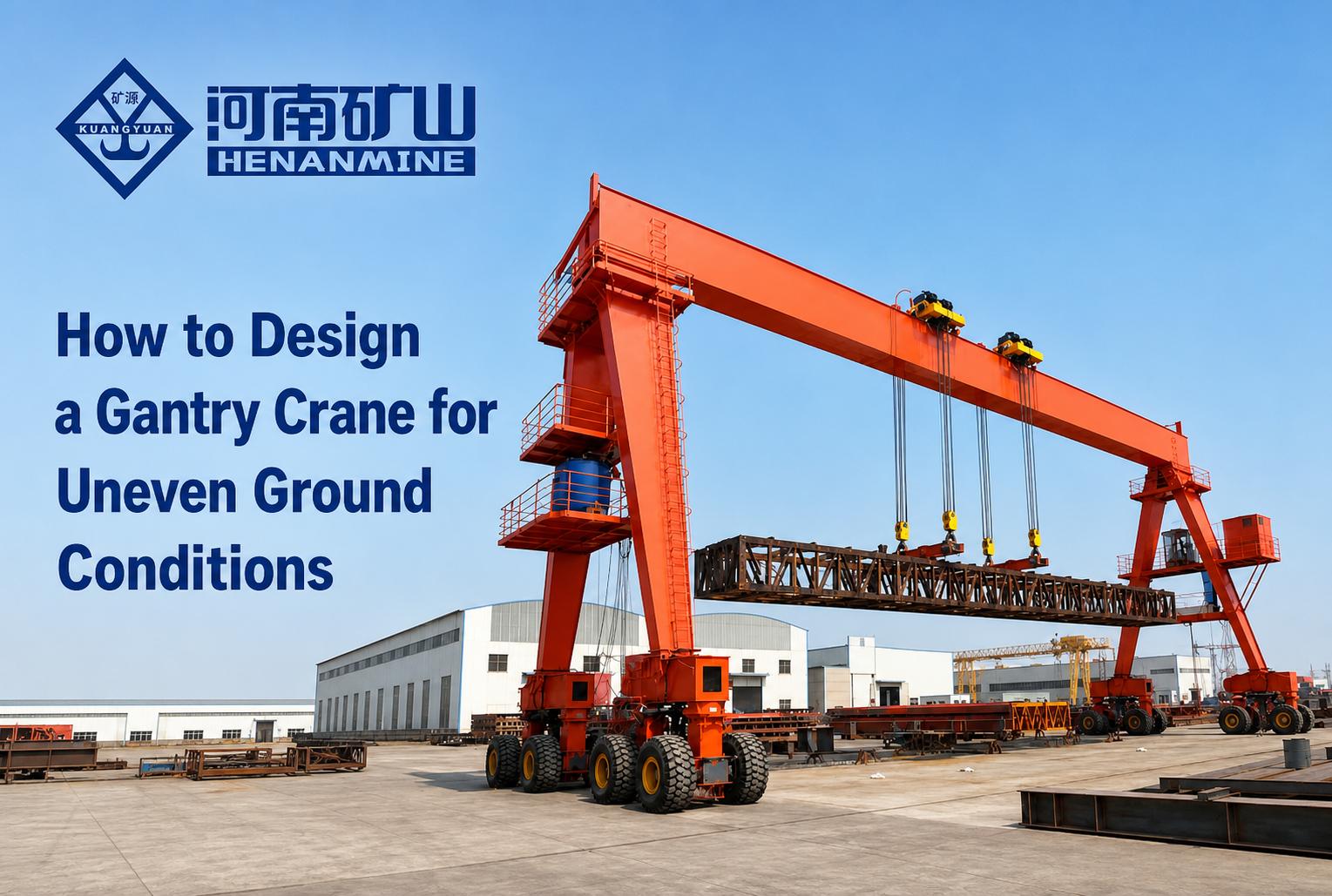 How to Design a Gantry Crane for Uneven Ground Conditions Complex working conditions such as uneven ground, uneven slope, and soft soil are common in construction sites, field infrastructure, and port warehousing. Standard gantry cranes are difficult to adapt to such sites, and they are prone to problems such as fuselage tilt, force imbalance, derailment, deformation, and even overturning during operation, which not only reduces construction efficiency, but also hides major safety risks and increases equipment loss and construction costs.Customized design of gantry cranes for uneven ground conditions can fundamentally improve the operating stability and safety of gantry cranes, and adapt to the lifting needs of gantry cranes on various complex non-flat sites. Assess The Ground Conditions Before Gantry Crane Design Site survey is the pre-core process of the design of gantry cranes on uneven ground. The design of all structures, systems, and parameters must rely on real site working condition data to directly determine the site adaptability and operating safety of gantry cranes.Skipping site survey and designing based on experience alone will lead to a serious mismatch between the gantry crane and the working conditions, laying permanent safety hazards.Accurate site survey can be fully carried out from the three dimensions of surface morphology and slope, ground carrying capacity, site obstacles and drainage system, and provide accurate data support for the subsequent customized design of non-standard gantry cranes. Surface type and slope The construction site covers a variety of surface types such as concrete floor, gravel pavement, soft soil and backfill soil. Among them, loose soil can easily settle and collapse, which is the key focus of the design of gantry cranes on uneven ground.There are widespread natural gradients and local bumps in field sites, which will directly affect the support stability and walking safety of gantry cranes. It is also the core difficulty of Henan Mine Crane manufactured terrain adaptation gantry crane design.Before the design, it is necessary to accurately survey and record the slope parameters, concave and convex points and gap values of the site, and formulate a foundation leveling or equipment adaptive adjustment plan based on the actual terrain to avoid safety hazards such as tilt of the gantry crane fuselage and unilateral force overload from the source. Ground bearing capacity The ground carrying capacity is the core parameter of the gantry crane design, which directly determines whether the heavy-duty gantry crane can stably carry its own weight, rated lifting weight and dynamic impact load.Most temporary field sites are not reinforced, the bearing capacity of soft soil and backfill soil is weak, and long-term operations are prone to uneven settlement, causing problems such as deformation of the track of the gantry crane, offset of the fuselage, and structural cracking.Before the design, the bearing capacity and settlement coefficient of the site must be calculated through professional geotechnical testing, and the grounding pressure of the gantry crane equipment must be matched. Cushion laying and foundation reinforcement are used for sites with insufficient bearing capacity to ensure that the ground load fully meets the operating needs of gantry cranes on uneven sites. Site obstacles and drainage Obstacles such as piles, materials, pipelines, foundation pits, etc. on the construction site will limit the walking range of the gantry crane, and the offset trajectory will exacerbate the force deviation of the uneven ground, which directly affects the operating stability of the mobile gantry crane.During the survey phase, the location and size of obstacles need to be fully marked, and the span, walking stroke and outrigger layout of the gantry crane equipment should be reasonably planned to avoid operational interference.At the same time, it is necessary to focus on investigating the stagnant water area of the site, build a supporting drainage system, and discharge the stagnant water in time to avoid the stagnant water softening the soil layer, reducing the bearing capacity of the foundation, and preventing the structure and components of the outdoor gantry crane from being corroded by water vapor. Design The Gantry Crane Structure For Uneven Ground Based on accurate site survey data, the main structure of the gantry crane needs to be optimized in a targeted manner to break the fixed design limitations of standard gantry crane models. By strengthening the stability of the frame, optimizing the load distribution, and configuring the adjustable support structure, Henan Mine Crane manufactured customized gantry cranes can adapt to the complex force state of uneven ground, and solve the core working conditions such as tilt, deformation, and instability of the gantry crane from the structural level. Gantry frame stability The gantry frame is the core load-bearing structure of the gantry crane. The rigidity of the standard gantry crane frame is insufficient. Under the influence of the slope and gap of the uneven ground, it is prone to distortion, deformation of the outriggers, and excessive deflection of the main beam.For complex terrain conditions, it is necessary to adopt a high-strength box beam structure, thicken the steel plate of the core components and optimize the welding process to improve the torsional and bending resistance of the terrain-adapted gantry crane.At the same time, a symmetrical load-bearing layout is adopted, node connections are strengthened, and reinforced ribs are added to appropriately reduce the center of gravity of the gantry crane, effectively offset the force deviation caused by the terrain, and ensure that the gantry crane fuselage is stable and free of deformation and violent shaking throughout the process. Structural load distribution Uneven load distribution caused by uneven ground is the main cause of structural wear, deformation and cracking of gantry cranes. Terrain gaps can easily cause overload of one-sided outriggers and wheels of gantry cranes, and long-term eccentric loads will greatly shorten the service life of gantry cranes.In the design stage, it is necessary to rely on the topographic data of the site, and simulate the force state of the gantry crane parking, walking, hoisting and other working conditions through mechanical simulation, and accurately adjust the structural stiffness and load-bearing ratio.The non-standard gantry crane adopts a flexible adaptation structure to disperse and concentrate the stress, so that the load of the gantry crane is evenly distributed, and sufficient safety margin is reserved to effectively offset the dynamic force deviation caused by the terrain. Adjustable support solutions The adjustable support structure is a cost-effective adaptation solution for gantry cranes on uneven ground. It can effectively replace the high-cost full-site foundation transformation, quickly adapt to the slope and local drop of the site, and greatly improve the adaptability of gantry cranes to complex sites.At present, the mainstream configuration of gantry cranes is divided into hydraulic adjustable outriggers and mechanical heightening outriggers. The hydraulic outriggers can be adjusted independently, with large adjustment stroke and high leveling accuracy. With a locking device, the operation offset of the gantry crane can be eliminated.The mechanical outrigger has a simple structure and easy maintenance, and is suitable for small gap sites.With a large-size bottom pad, the grounding area can be expanded, the grounding pressure can be reduced, and the soft foundation of the gantry crane can be effectively prevented from settling and subsiding. Select The Right Wheels and Traveling System The walking system is the core component of the gantry crane in direct contact with the uneven ground. The wheel selection, load distribution, and anti-deviation walking control of the gantry crane directly determine the walking smoothness, stability and service life of the gantry crane.Ordinary standard walking wheels are prone to stagnation, derailment, partial wear, slippage and other problems on uneven ground, and the walking system scheme adapted to gantry cranes on uneven ground needs to be customized in a targeted manner. Wheel type and size The material, type and size of the wheels of the gantry crane need to be accurately selected according to the working conditions of the site, and adapted to the operating needs of the gantry crane on different uneven ground.Hardened concave-convex and gravel pavement is suitable for high-strength quenched cast steel wheels, which are impact-resistant and wear-resistant, can resist the wear and impact of gravel and raised pavement, and protect the walking structure of gantry cranes.For soft soil, loose sand and gravel, it is better to widen the rubber wheels to increase the grounding area and reduce the grounding pressure to avoid the wheels of the gantry crane from sinking and slipping.Heavy-duty gantry cranes are equipped with large-diameter wide-width wheels to buffer vibration, and light-duty gantry cranes use lightweight adjustable wheels to optimize ground clearance and avoid obstacles. Wheel load distribution The slope of the ground and the height difference can easily cause uneven force on the wheels of the gantry crane. The working conditions of overloading on one side and floating on one side can cause partial wear of the wheels of the gantry crane, bearing damage, and track deformation. In severe cases, the gantry crane derails and capsizes. Accidents.In order to solve this problem, the walking system needs to adopt a balanced beam and an articulated bracket structure, so that the wheels can adapt to the ups and downs of the ground and automatically fine-tune the height to ensure that the wheels of all Henan Mine Crane manufactured gantry cranes fit the ground throughout the process and are evenly forced.Combining the total weight of the gantry crane with the dynamic load, the bearing capacity of the single wheel is accurately distributed, and sufficient safety margin is reserved to adapt to the dynamic force changes of the gantry crane in complex terrain. Anti-skew traveling control The imbalance of force caused by uneven ground can easily cause the walking deviation of the gantry crane, the skew of the body and the gnawing of the rail, which accelerates the wear of the wheels and rails of the gantry crane, causing the structure of the gantry crane to be distorted and the operating resistance to increase, greatly reducing the service life of the gantry crane equipment.For this working condition, it is necessary to be equipped with a professional anti-deviation walking control system, relying on the PLC intelligent module to monitor the speed and displacement deviation of the gantry crane walking on both sides in real time, and automatically fine-tune the motor speed to achieve accurate correction.With the dual protection of the guide wheel and the mechanical limit, the walking offset failure of the gantry crane caused by the terrain is completely solved. Improve Stability With Proper Ground and Track Design The optimization of the structure of gantry crane equipment is the basis for adapting to uneven ground, and the standardized design of the ground, track and foundation of the site is the core guarantee for the long-term stable operation of gantry cranes.By standardizing ground leveling standards, optimizing track alignment accuracy, and strengthening foundation support structures, terrain defects can be compensated from the level of external working conditions, forming a dual guarantee with the customized design of Henan Mine Crane manufactured gantry crane, and comprehensively improving the safety of uneven ground gantry crane operations. Ground leveling requirements There is no need for full-field high-precision leveling of uneven ground, but the walking operation area of the gantry crane must be guaranteed to be flat and solid, and the hidden dangers of the operation of the gantry crane must be reduced from the basic level.Before construction, it is necessary to clean up the gravel and debris of the site, fill the pits, compactor and crush the soft soil layer, improve the compactness of the surface, and provide a stable operating base surface for the gantry crane.Strictly control the slope parameters of the site. The longitudinal slope of conventional gantry cranes does not exceed 3% and the transverse slope does not exceed 2%. The local gap needs to be controlled within the adjustable range of gantry crane equipment.Areas with excessive gaps can be leveled with concrete or gravel cushions to avoid the uneven tilt and force of gantry cranes caused by the ups and downs of the terrain. Rail and track alignment The track flatness and alignment accuracy directly determine the operating stability of the orbital gantry crane. Uneven ground can easily cause track offset, uneven height, and gauge deviation, causing the gantry crane to travel stuck, derailment, and structural deformation.Before the track is laid, the site needs to be leveled and compacted, and the sleepers and cushions need to be laid to disperse the pressure to prevent the track of the gantry crane from settling and deformation.Accurately calibrate the straightness, level and track gauge of the track during laying to ensure the parallel height of the two tracks. The site with a small slope adopts a homeopathic laying method and is equipped with adjustable fixtures. The calibration can be fine-tuned regularly in the later stage to maintain the long-term operation accuracy of the gantry crane. Foundation and support design For uneven, soft, and easy-to-settle construction sites, customized foundation support design is the key to the long-term stable operation of gantry cranes.The layered rolling process can be used for temporary work sites to lay gravel and ash cushions to enhance the compactness and bearing capacity of the foundation, and to ensure the stability of the temporary operation of the gantry crane.Gantry cranes for long-term heavy-duty operations need to pour reinforced concrete foundations, and calculate the foundation thickness and reinforcement specifications according to the soil bearing capacity to expand the force area.In weak soil areas, pile foundation reinforcement and soil layer replacement processes can be used, and special load-bearing foundations can be added at the force points of the gantry crane legs and the track to eliminate the problem of local overload and settlement. Control Load Swing and Dynamic Forces Uneven ground will exacerbate the dynamic force fluctuations in the operation of the gantry crane, causing problems such as swing, inertial shock, and structural vibration of the gantry crane, greatly increasing the risk of instability of the gantry crane equipment.By accurately controlling the lifting swing of the gantry crane, optimizing the lifting speed, and adapting to outdoor wind conditions, it can effectively offset the impact of dynamic loads and ensure the safety of gantry cranes in uneven sites under complex terrain. Load movement control The slight tilt of the fuselage caused by uneven ground can easily cause the lifting center of the gantry crane to shift, and a large swing occurs during operation, which not only affects the lifting accuracy of the gantry crane, but also has the safety risks of lifting collision and fuselage overturning.Therefore, gantry cranes operating in complex terrain need to be equipped with an intelligent anti-swing control system to monitor the swing angle and swing speed of gantry cranes in real time.The system can accurately control the start and stop rhythm of gantry crane carts and trolleys through PLC, and adopts flexible start and stop mode to compensate for swing inertia, quickly suppress lifting shaking, and effectively improve the lifting stability and operating accuracy of gantry cranes under complex terrain. Lifting speed and acceleration Conventional high-speed and high-acceleration operating modes are not suitable for uneven ground conditions, which are prone to strong inertial shocks, which exacerbate the vibration of the gantry crane structure, crane swing and component wear.In order to adapt to complex terrain, it is necessary to optimize the driving parameters of gantry crane equipment, reduce the lifting and walking speed under heavy-duty conditions, slow down the start-stop acceleration and deceleration, and adopt a low-speed flexible operating mode to weaken the dynamic impact force.The equipment can be set to multi-speed adjustment, the operator can flexibly switch gears according to the degree of irregularities on the ground, and the low-speed safety mode is enabled for complex terrain, taking into account the operating efficiency and operating safety of the gantry crane. Wind and outdoor conditions When outdoor gantry cranes are operating on uneven ground, the tilt of the fuselage will be superimposed with the wind load, which greatly increases the risk of overturning of the gantry crane, which is the main safety hazard in the construction of field gantry cranes.When designing, it is necessary to calculate the wind load based on the maximum wind strength level of the operating area, strengthen the wind-resistant rigidity of the main beam and outriggers of the gantry crane, and optimize the structure of the gantry crane fuselage to improve the overall wind resistance.Equipped with intelligent wind speed monitoring equipment, it collects on-site wind data in real time, automatically alarms when the wind speed exceeds the standard, and restricts the heavy-duty operation of the gantry crane to avoid the construction risk of terrain and wind superposition. Add Safety Systems For Uneven Ground Operation Complex and uneven site working conditions are complex and changeable, and risks cannot be completely avoided by structural optimization and operation control alone. Gantry cranes must be equipped with a full set of dedicated safety protection systems. Through real-time monitoring, intelligent protection, and emergency braking, an all-round safety barrier is built to prevent safety accidents such as tilting, overloading, and crossing boundaries of gantry cranes. Tilt and level monitoring The inclination and level monitoring system is the core safety guarantee for gantry crane operations on uneven ground. It can dynamically monitor the horizontal state and tilt angle of the fuselage of Henan Mine Crane manufactured gantry crane 24 hours a day, and predict the risk of instability of the gantry crane in advance.The equipment is equipped with a high-precision sensing module, which can accurately capture the tilt changes of the gantry crane fuselage caused by ground settlement and terrain gaps. Once the value exceeds the safety threshold, a sound and light alarm will be triggered immediately.The intelligent model can be linked with a control system to automatically lock the heavy-duty and walking functions of the gantry crane, eliminate safety accidents such as tilting and overturning of the gantry crane from the source, and adapt to dynamically changing complex site working conditions. Overload protection Uneven ground operations are prone to uneven force, dynamic impact loads exceeding the standard, etc., which can easily cause safety accidents such as structural damage and falling of gantry cranes. Therefore, high-precision overload protection systems for gantry cranes are essential.The equipment is equipped with weight sensing and load monitoring modules, which can collect static lifting weight and dynamic impact load data of gantry cranes in real time, and accurately identify overload conditions.Once the load is detected to exceed the rated standard, the system will immediately cut off the lifting power of the gantry crane, lock the dangerous operation and issue an alarm, effectively avoiding the risk of force fluctuations of the gantry crane caused by the terrain. Travel limit and emergency systems Irregular site obstacles can easily cause gantry cranes to cross boundaries, collide, and derail, and they need to be equipped with a perfect limit and emergency system to ensure the safety of gantry cranes.The walking end point of the gantry crane is equipped with a dual mechanical and electrical limiting device to accurately limit the walking stroke and prevent cross-border collision failures.At the same time, emergency braking and power-off devices are equipped. When the fuselage of the gantry crane tilts, the walking is stuck, and the hoisting is out of control, it can be stopped with one key to avoid danger.The high-end model comes with a fault self-inspection function, which can investigate anomalies of gantry cranes in real time, give early warning, and adapt to complex and uneven site operations. Consider Mobile and Custom Gantry Crane Solutions For uneven working conditions with complex terrain, unstable sites, and frequent transitions, standardized transformation cannot meet the needs, and customized mobile gantry cranes are the optimal solution.Through the selection of adaptable models and personalized configuration customization, it can be adapted to all kinds of complex and uneven sites in all directions, and the versatility of gantry crane equipment and the practicality of field construction can be improved. Rubber-tired gantry cranes Henan Mine Crane manufactured tire-type gantry crane is an ideal model for complex, uneven and soft sites. It does not need to lay a fixed track and relies on rubber tires to walk directly on the ground. The adaptability of the site far exceeds that of traditional rail-type gantry cranes.Widened and thickened rubber tires can increase the grounding area and reduce the grounding specific pressure, effectively avoid the subsidence and slippage of soft soil and gravel sites, and easily adapt to small slopes and uneven terrain.The equipment has strong mobility and flexible transition. With hydraulic leveling legs, it can compensate for ground gaps in real time. It is a high-quality uneven ground gantry crane suitable for temporary construction in the field. Adjustable wheel systems The adjustable wheel system is the core customized configuration of the gantry crane. The height, angle and spacing of the wheels can be adjusted adaptively according to the terrain of the site, which perfectly solves the problems of easy suspension, uneven force, and stuck walking of the fixed wheels of the gantry crane.The mechanically adjustable wheels rely on manual adjustment, with simple structure and easy maintenance, and are suitable for small light-load gantry cranes and small drop sites.The hydraulically adjustable wheels support automatic and independent adjustment, with higher accuracy and stronger stability. They can cope with complex working conditions with large slopes and high gaps, and greatly improve the versatility of gantry crane site adaptation. Custom crane configurations Standardized gantry cranes cannot be adapted to differentiated uneven site working conditions. Personalized customization of gantry cranes is the key to ensuring the efficient and safe operation of equipment.The core structure and functional configuration of gantry cranes can be customized according to the actual slope, soil quality, span, lifting weight and other parameters of the construction site.Lengthen the hydraulic parallel adjustment range of the gantry crane for large drop sites, optimize the low-pressure load-bearing walking structure of the gantry crane for soft base surfaces, and strengthen the wind resistance system of the gantry crane for windy outdoor scenes.The precise customized design of gantry cranes can fundamentally solve the problem of uneven site adaptation, balancing operating efficiency and equipment service life. Henan Mine Crane Factory Custom The core of gantry cranes adapted to uneven ground lies in the integrated customized design of precise survey, structural optimization and a full set of safety configurations.As a professional gantry crane manufacturer, Henan Mine Crane Factory relies on mature non-standard customization experience to optimize equipment structure, walking system and safety protection for complex working conditions such as slope, soft foundation, and uneven sites, and solve problems such as fuselage tilt, derailment instability, and frequent failures from the root cause, greatly improving the operating stability and service life of gantry cranes on uneven ground, and providing highly adaptable and safe hoisting equipment solutions for all kinds of complex field sites.