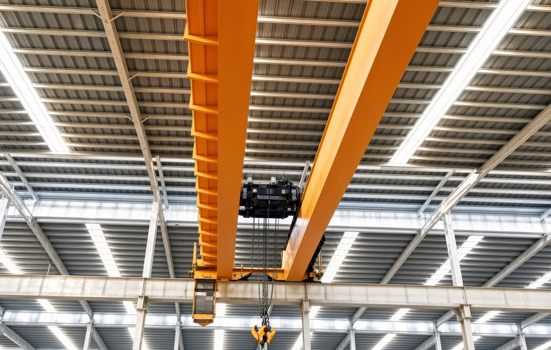double girder overhead crane operating in an industrial workshop